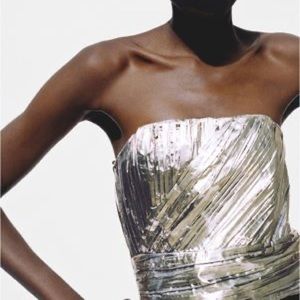 Zara metallic silver tube top.